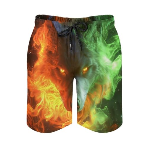 DUOLIFU Mens Summer Wolf Printed Pool Swim Trunks Quick Dry Lightweight Elastic Waist Beach Shorts with Pockets,Wolf 21,M