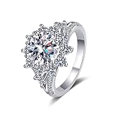 Banemi Anillos de plata góticos, anillo de promesa 925 con flores, adecuado para bodas, aniversarios y festividades, Q 1/2, Plata de ley, Circonita cúbica