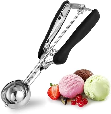 Ice Cream Scoop 4 Tbsp 6cm, TJ POP Large Stainless Steel Cookie Scoop with Easy Trigger Release Good Grips for Mashed Potato, Meatballs, Mellon Balls and Cookie