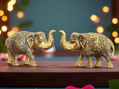 Image of KridayKraft Handcrafted Intricately Detailed Gold-Plated Metal Elephant Showpiece Vastu- Symbol of Prosperity,Friendly Decor for Living Room for Home & Office Decor