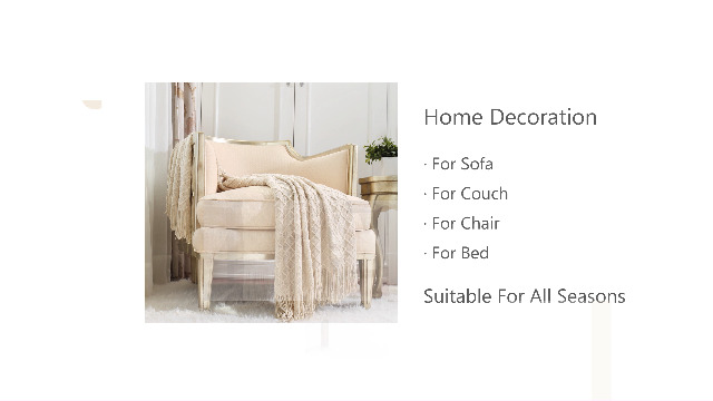 CREVENT Farmhouse Knit Throw Blanket for Couch Sofa Chair Bed Home Decoration, Soft Warm Cozy Light Weight (50''X60'' Cream/White)