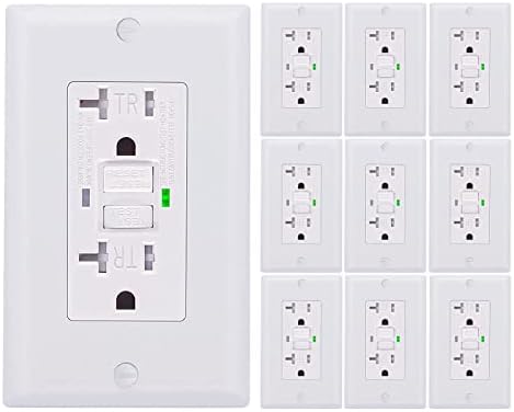 10 Pack - BRILLTECH GFCI Outlet 20 Amp, UL Listed, Self-Test with LED Indicator, Tamper Resistant Receptacle with Decorator Wallplate and Screws, White