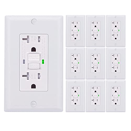 10 Pack - Brilltech Gfci Outlet 20 Amp, Ul Listed, Self-Test With Led Indicator, Tamper Resistant Receptacle With Decorator Wallplate And Screws, White #TOP1