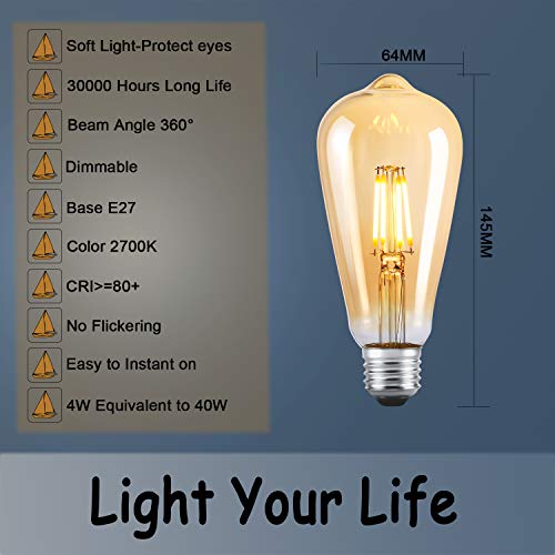 LED-lampen E27 ST64 Retro LED dimbare gloeilampen warm wit 2700K spaarlamp retro gloeilamp 360 ° graden stralingshoek… - Afbeelding 3