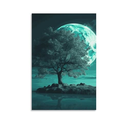 Toile murale moderne pour salon et chambre décoration d'intérieur arbre bleu nuit