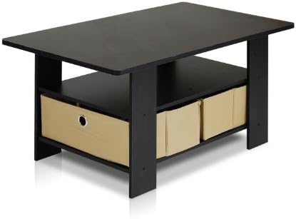 Furinno Andrey Coffee Table with Bin Drawer, Americano/Medium Brown