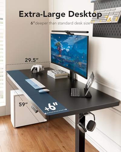 Image of HUANUO 60x30 Inch Electric Standing Desk, Height Adjustable, Natural | Spacious Gaming Electric Desk, 220lbs Carbon Steel Frame with <55dB Brushless Motor & 4 Height Presets. Ships in 2 Packages