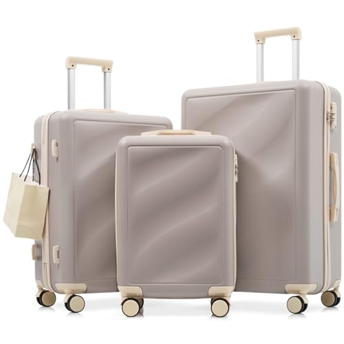 Image of Hardside Luggage Sets, Lightweight Wave Suitcase with Spinner Wheels, Purple Wavy Lines