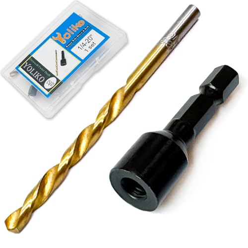 Image of 2 Pcs Hanger Bolt Driver and Drill, Alloy-Steel Driver with HSS Twist Drill for 1 /4 inch-20 Double Headed Wood Screws Fully All Threaded Rod,Threaded Insert Hexagon Head Drivers and Drills Bits