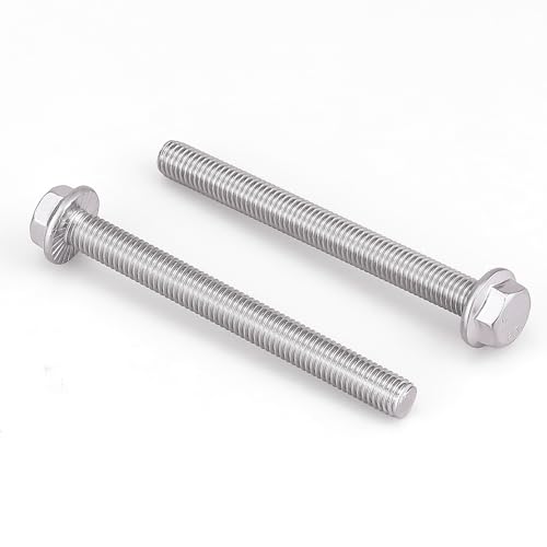 Image of M10-1.5 x 70mm Hex Flange Bolt (2.76 inch Thread Length), DIN6921, Serrated Locking Flange, 304 Stainless Steel, UNC Full Thread, 8-Pack