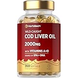 Cod Liver Oil Capsules High Strength | 2000mg | 360 Count | with Omega 3, Vitamin D and A | with 171mg of DHA and 151mg of EPA | Rich in Omega 3 Fatty Acids | by Horbaach