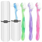 UBLNNFY 4PCS Denture Brush Set with a Carry Case Portable False Teeth Brush Teeth Cleaning Denture Cleaner (Candy Colorful)