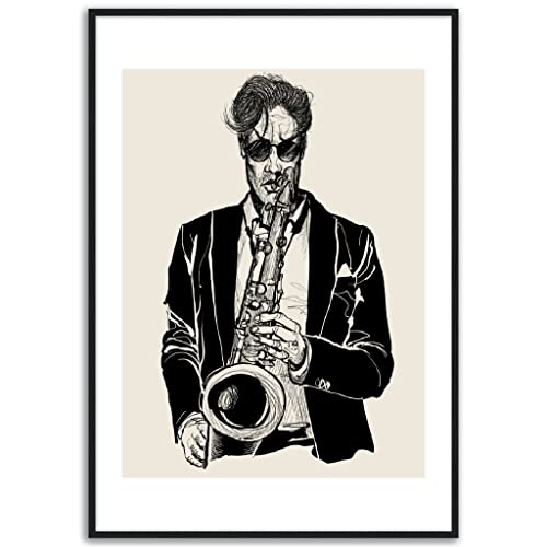 Art mural musical saxophoniste tableau cadre bois premium - 2