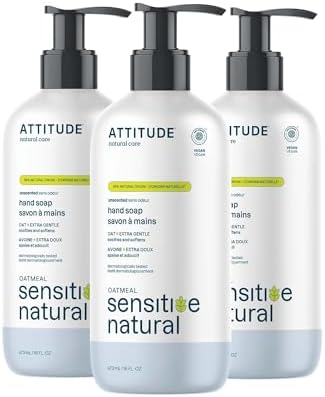 Amazon.com : ATTITUDE Hand Soap for Sensitive Skin Enriched with Oat, EWG Verified, Dermatologically Tested, Vegan, Extra Gentle, Unscented, 16 Fl Oz (Pack of 3)