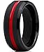Men's Tungsten Carbide Black Wedding Band Engagement Ring,Grooved Red Center, Comfort Fit 8.5