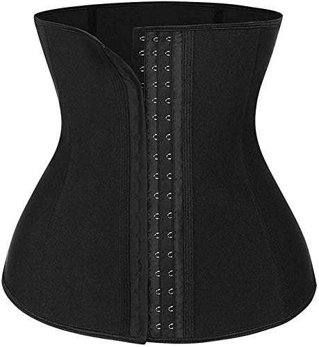Lilith-Lover Waist Trainer Women Latex Corset Shapewear 3 Hook 9 Steel Bones Weight Loss Adjustable Slimming Body Shaper Tummy Control Girdle, Black, (UK 12-14)XL