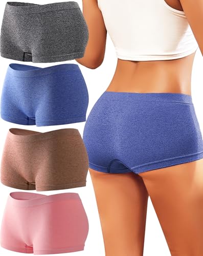 Image of Womens Boyshorts Underwear Seamless Boxer Briefs Full Coverage Soft Stretch Boxer Shorts For Women 4 Pack