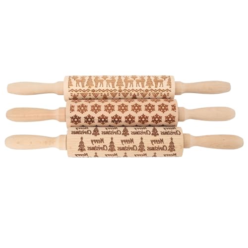 BAOFUYA Pin de Rodillo de Madera Navideño Grabado con Diseño de Rodamiento para una Fácil Fabricación de Masa, Ideal para Amantes de la Pasta y Pizza