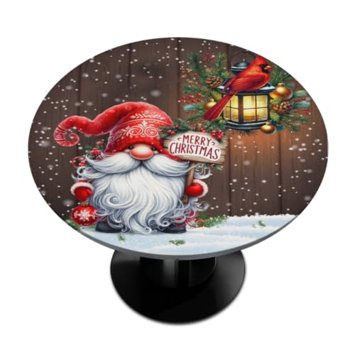 Christmas Decor Round Fitted Tablecloth with Elastic Xmas Gnomes Round Table Cover, Waterproof Non Slip Outdoor Table cloth for Kitchen Pattry Indoor Holidays Decorate (Fit for 40"-44" Tables)