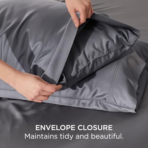Bedsure Cooling Pillow Cases Standard Size, Rayon Derived from Bamboo Standard Pillowcases Set of 2, Breathable & Silky Soft Cool Bedding Pillow Covers with Envelope Closure, Dark Grey, 20x26 Inches