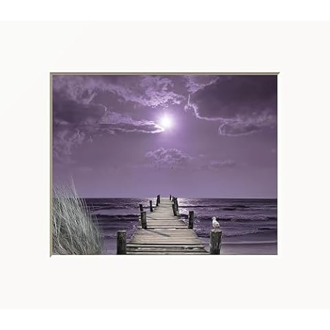 Purple Wall Art, Ocean Beach Pier, Purple Wall Print, Matted Print, Purle Bedroom Bathroom Wall Art Handmade (Beach Pier) Cover