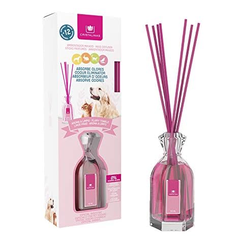 CRISTALINAS Pet Odour Eliminating Reed Diffuser, Reed Diffuser, Air Freshener, 90ml / 12 weeks, 0% alcohol, Fluffy Towels Cover