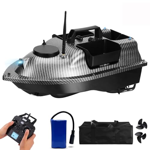 HEVMEVENI RC Fishing Bait Boat with GPS, 546 Yards Remote, 3 Bait Hoppers, 4.4LBS Load, Auto Return, Low Battery & Signal Alerts, LED Night Light for Carp Fishing