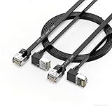 JUXINICE Cat6 Ethernet Cable 10FT 2-Pack, 90 Degree Up Angled Flat Design for Tight Spaces, Gigabit 1000Mbps Speed, Compatible with Router, Modem, Gaming, TV