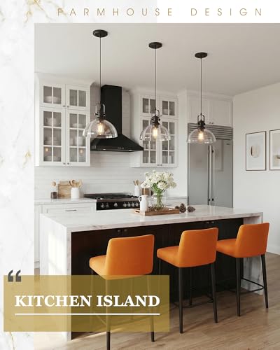 Image of Large Pendant Lights Kitchen Island, 10.5 inch Farmhouse Black Pendant Lighting with Clear Glass Shade, Vintage Hanging Light Fixtures for Dining Room Entryway, Adjustable Cord, AD-22151-1PL-BK-C