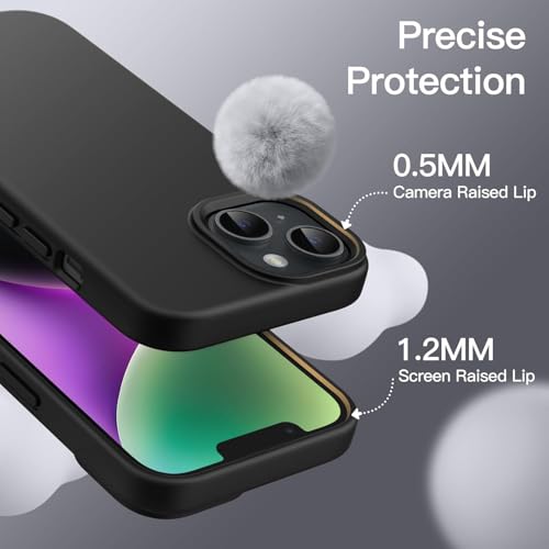 Image of DIZORO Liquid Silicone Compatible for iPhone 14 Plus Case Gel Rubber with Microfiber Lining Non-Slip Full Body Protective Shockproof Back Cover - Black, 6.7 inch