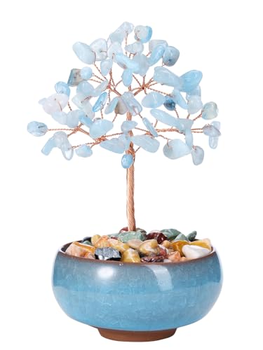 JSDDE Aquamarine Crystal Tree Reiki Healing Crystals Stone Figurines Tumbled Stones Money Tree Gifts