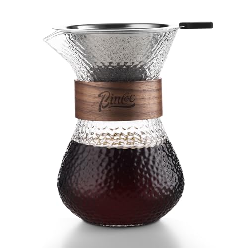 Bincoo Conjunto de cafeteira de gotejamento de vidro com filtro permanente, pote de gotejamento de c
