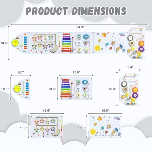 Image of Spacocld Rocket Activity Wall Busy Board Panels - Sensory Wall Panel for Kids, Montessori Toddler Wall Activity Board(5PCS)