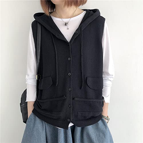 Damen Strickweste Mit Kapuze - Ärmelloser Cardigan Lose Passform