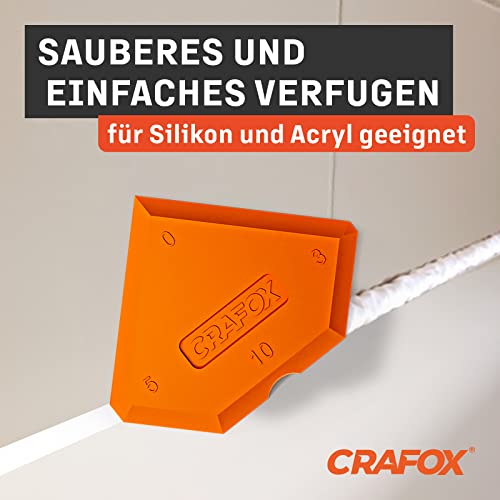 CRAFOX® Fugenglätter 7er SET ORANGE | Extra große Silikon Abzieher mit 34 Fugenformen | Fugenabzieher inkl. Aufbewahrungsbox | Acryl & Silikonabzieher | Glätter - Spachtel - Werkzeug für Fugen