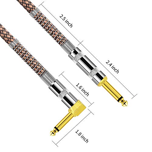 DISINO Cabo de guitarra, ângulo reto 1/4 polegada TS para reto 1/4 polegada TS cabo de instrumento d