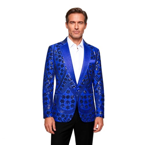PYJTRL Giacca da Uomo Ricamato Paillette Florale con Strass scoccato
