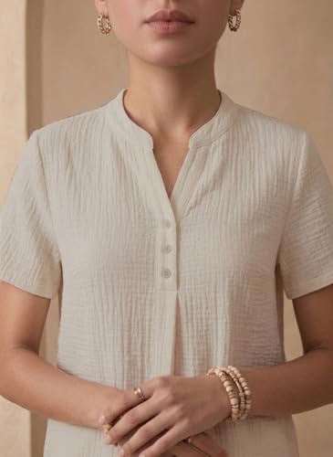 Image of TOPLOT Women's Co-ord Set | Stylish Matching Top & Bottom Set | Notch Neckline with Button Detail | Loose-Fit, Short-Sleeve Top with a Relaxed Silhouette |Ideal for Casual (5250)