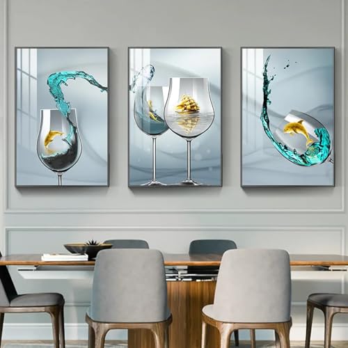 Tableau pour salle a manger decoration murale vin rouge moderne 3 toiles 30x40cm