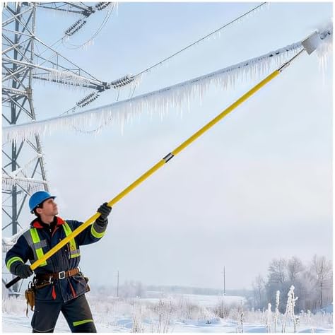 High-Voltage Insulation Ice Scraper Tool Set - 6ft Fiberglass Pole with 7 Interchangeable Shovel Heads, Safe for 110kV Applications, Ideal for Heavy-Duty Ice Removal