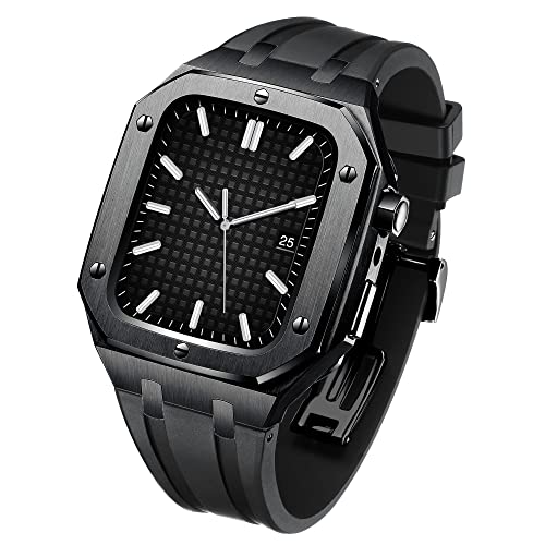 NZQK Pulseira de borracha de metal para iWatch Watch SE/4/5/6/7 Mod Watch Acessórios de substituição