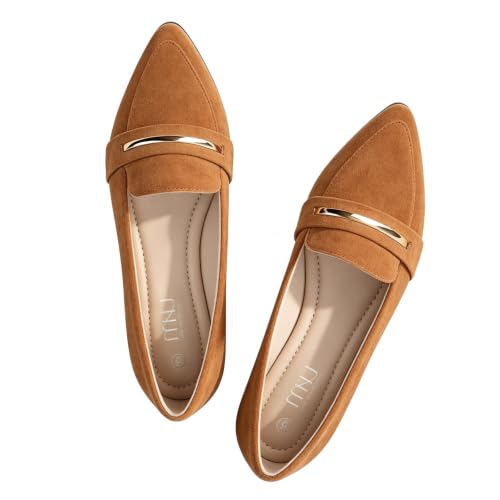 Image of MUSSHOE Loafers for Women Pointed Toe: Dressy Gold Bit Flats, Suede BusinessCasual Slip On Shoes for Office Work,Interview & Teacher