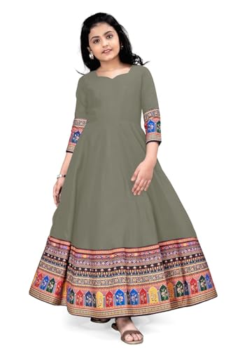Image of Cotton Silk Long Anarkali Kurta for Girls