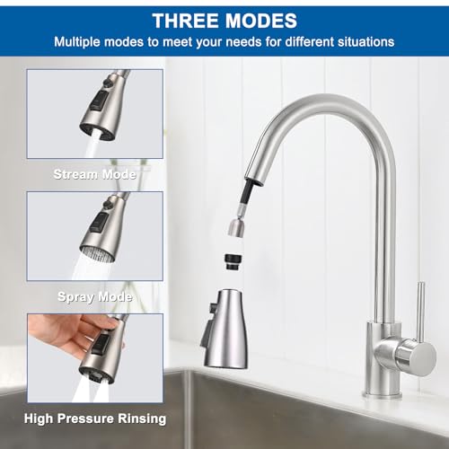 Xlajiao Kitchen Faucet Head Replacement, Premium 3 Function Pull Down Spray Head with 9 Adapters, Kitchen Sink Faucet Head Compatible with American Standard, Moen/Delta Faucets, Brushed Nickel - Thumbnail 2