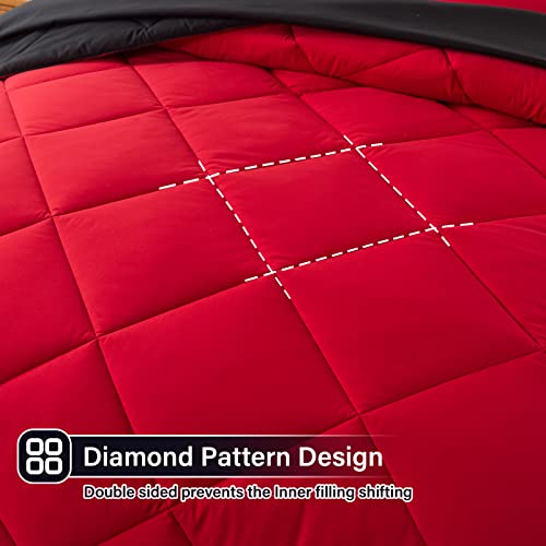 Cosybay Bed In A Bag King Reversible Comforter Sets 7Pcs All Season Down Alternative Bedding Sets Red And Black With Comforter, Pillow Shams, Flat Sheet, Fitted Sheet And Pillowcase #TOP2