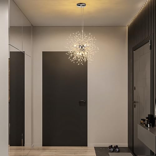 SineRise Modern Crystal Chandeliers Firework, Crystal Light Fixture, Dandelion Chandelier (8-Light, Chrome) for Foyer Hallway Entryway Kitchen Bedroom with Plug in (Bulbs Not Included) by SineRise - Image 2