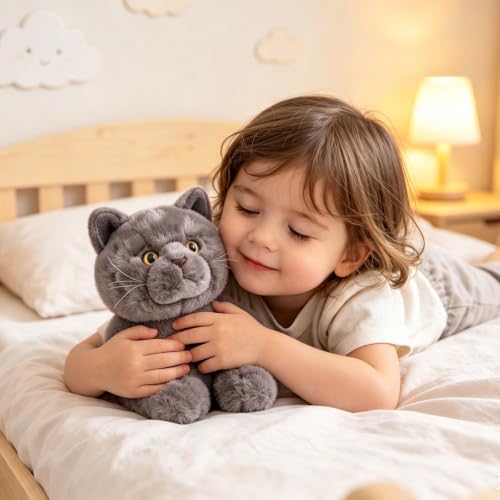 lilizzhoumax Britisch Kurzhaar bk Kuscheltier Katze plüschtier 28cm Simuliertes Tier Spielzeug Katze Kawaii Realistische Plüsch Spielzeug für Wilde Tiere, Geschenk für Freunde und Kinder