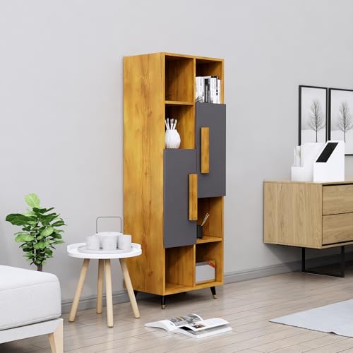 Image of Bniture Bookshelf for Home | Engineered Wood Book Shelf with 2 Door & 6 Shelf | Open Book Shelf Stand for Library | Multipurpose Display Organizer for Living Room & Study | Giant Wood & Slate Grey