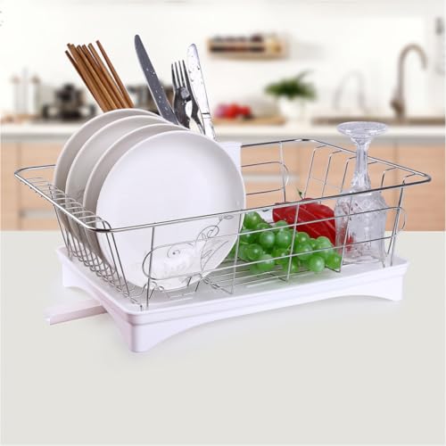 Edelstahl-Geschirrkorb mit abnehmbarer Abtropfschale, Küchenregal für Geschirr, Besteckhalter und Obstaufbewahrung, staubdicht, geeignet für Haushalt und Küche.