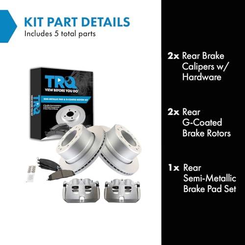Image of TRQ Rear Brake Pad & Rotor Kit Premium G-Coated Semi-Metallic Compatible with 2009-2010 Dodge Ram 2500, 3500 2012 Ram 1500 2011-2018 2500 3500